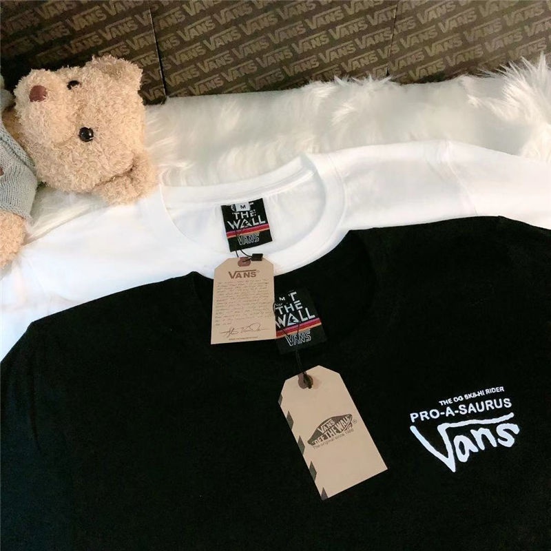 Áo Thun 100% Cotton Tay Ngắn Cổ Tròn Dáng Rộng In Logo VANS OFF Cá Tính Cho Nam Nữ