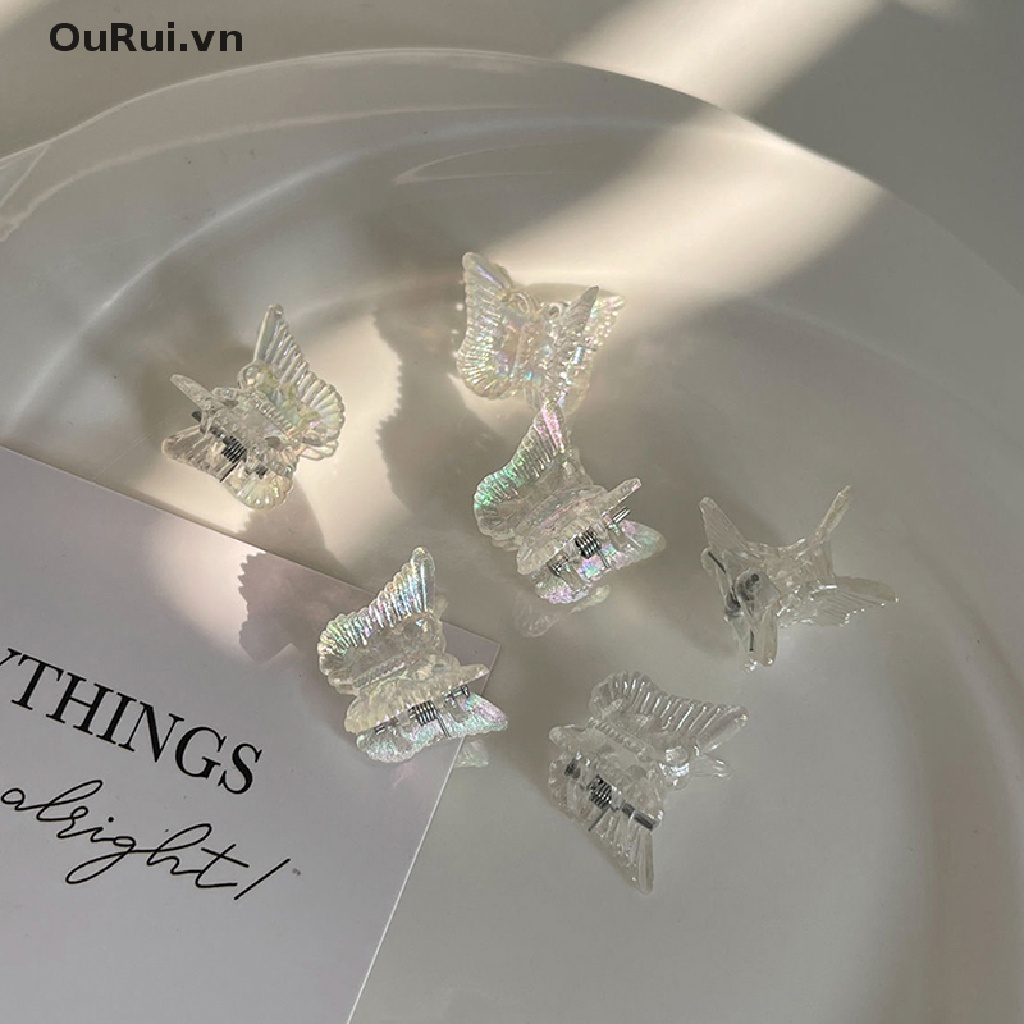 Set 10 Kẹp Tóc Mini Bằng Nhựa Trong Suốt Hình Bướm Thời Trang Cho Bé Gái