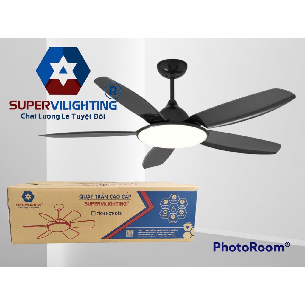 Quạt trần  SuperVilighting, MS VLT 5491, Động cơ DC 37W, sải cánh 1,32m, sô cánh 05, Bảo hành động cơ 48 tháng