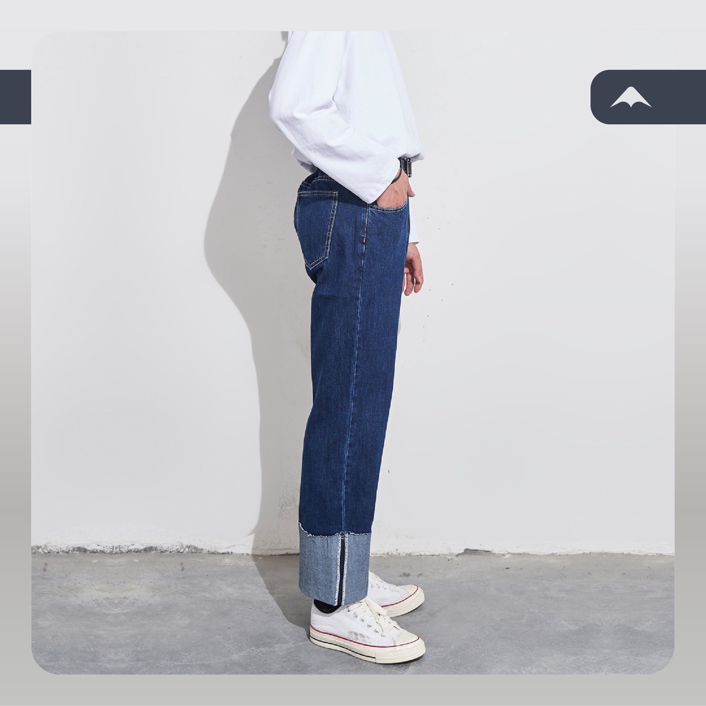 Quần jeans ống rộng sắn gấu Thomas MARTIAN cạp cao có cúc ống suông unisex cá tính quần bò denim Hàn Quốc QJXG01 | BigBuy360 - bigbuy360.vn