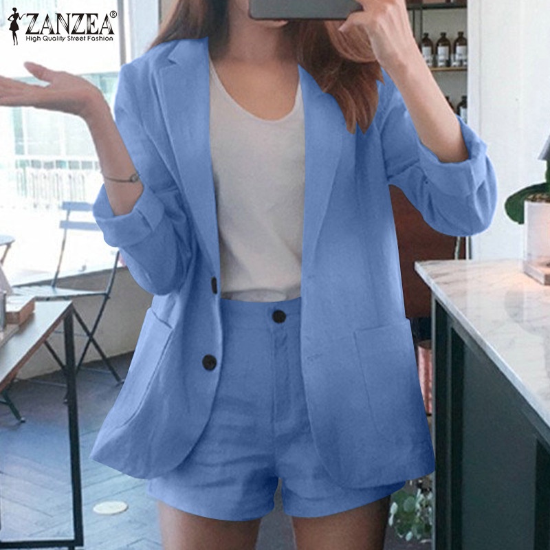 ZANZEA Set Áo Khoác Blazer 2 Dây + Quần Short Thời Trang Nữ