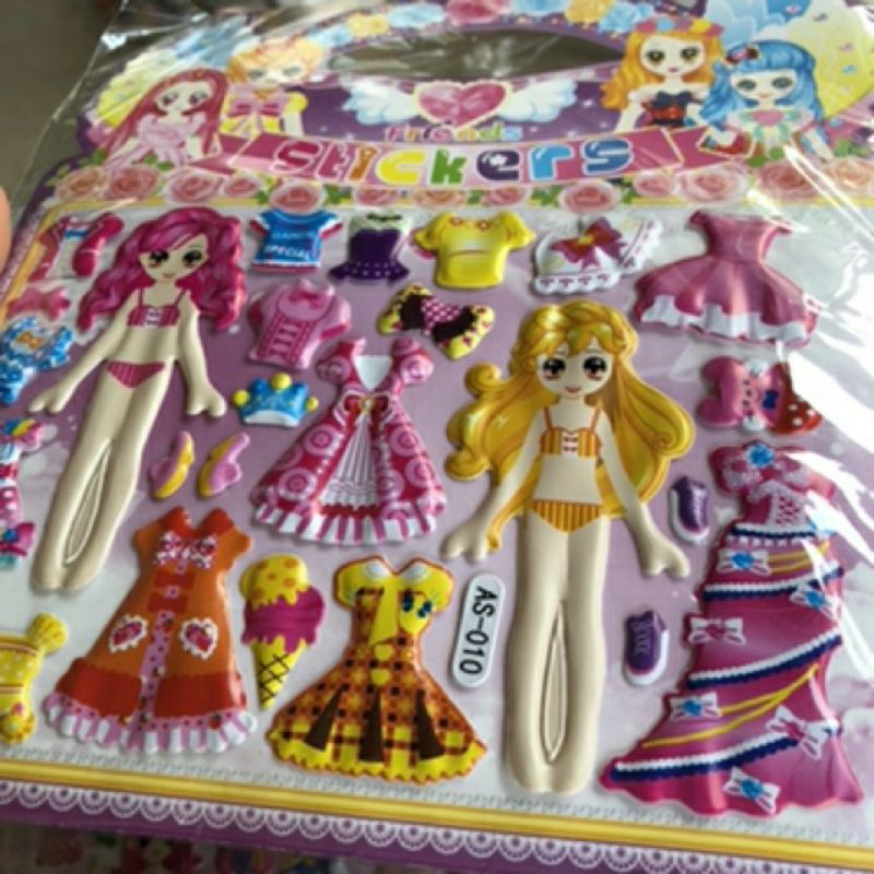 20 tờ đủ mầu hình dán sticker nổi thời trang 3D kèm tranh tô mầu