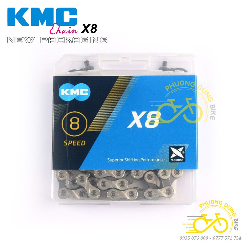 Xích sên xe đạp KMC X8 116L 8 Speed - Fullbox Chính Hãng