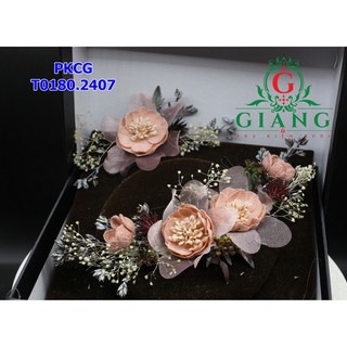 Cài tóc cô dâu hoa voan cỏ khô