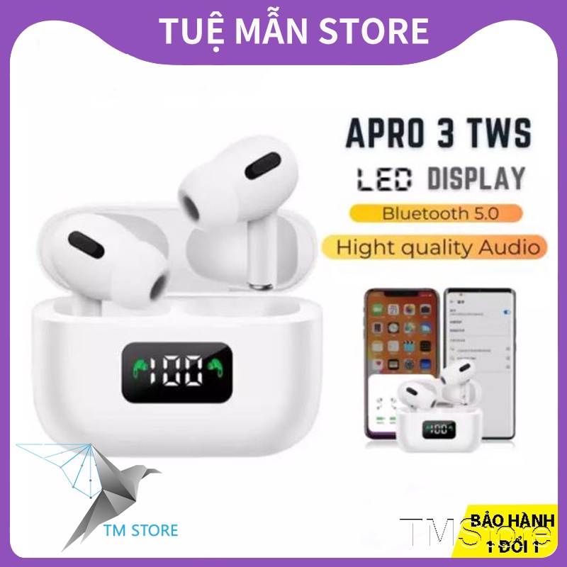 tai nghe bluetooth không dây tai nghe nhét tai Apro 3 TM Shop wireless 5.0,màn hình led kỹ thuật số hiển thị pin