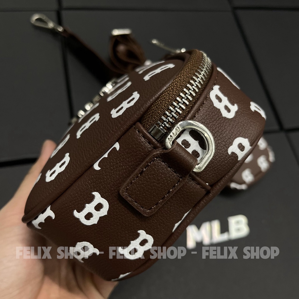 ✅ [ FELIX CHUẨN 1:1 + VIDEO MẪU MỚI] Túi DA MLB Classic Monogram PU Emboss Mini Cross Bag Boston Red Sox 3ACRS092N-43BRD