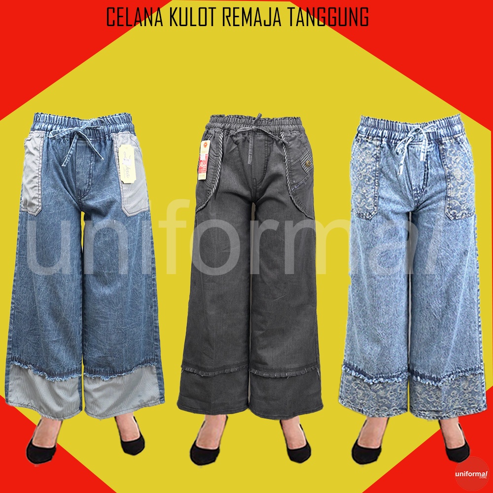 Quần Culottes Jeans Lưng Cao 12-16 Tuổi Thời Trang Cho Nữ