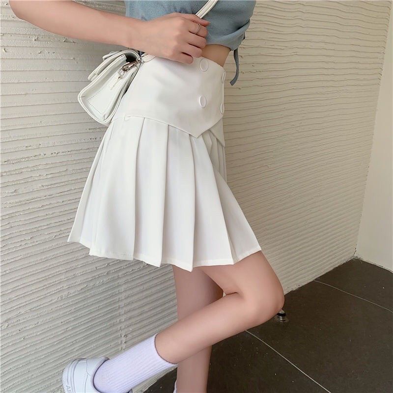 Chân váy xếp ly 4 khuy cạp cao tôn dáng 2 màu đen trắng