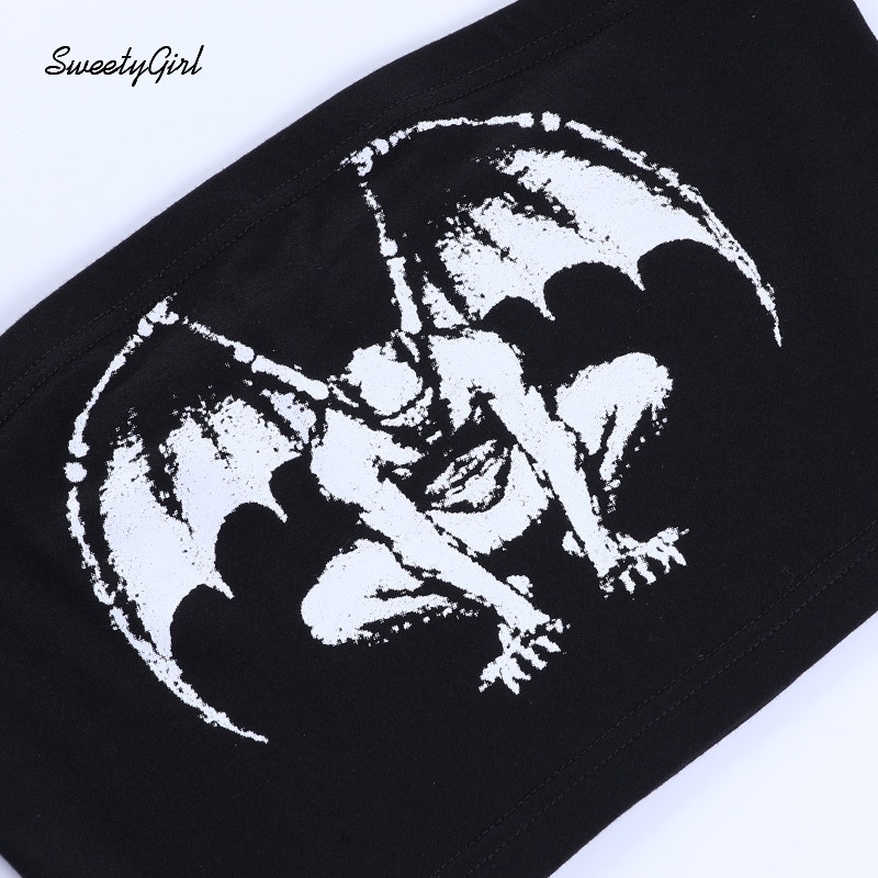 Áo kiểu ống ôm dáng hở vai in họa tiết phong cách punk cá tính thời trang dành cho nữ