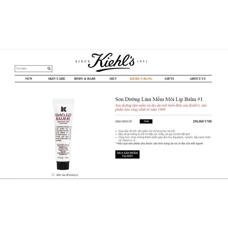 Son dưỡng làm mềm môi Kiehl 15ml