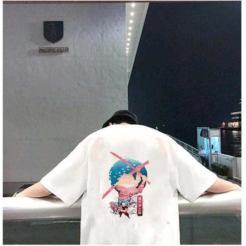 Áo thun unisex form rộng họa tiết hoạt hình phong cách Nhật Bản vải dày mịn 2020T2450