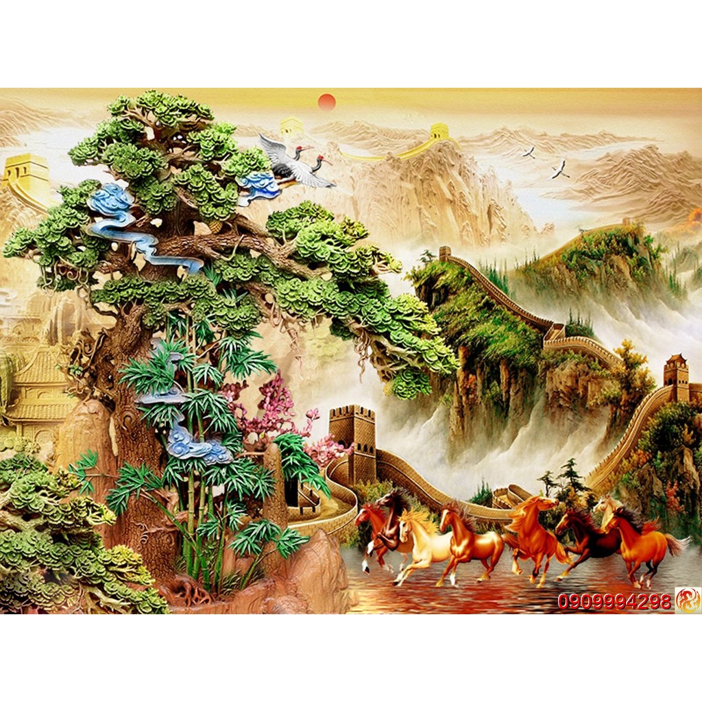 Tranh dán tường 3D mã đáo thành công
