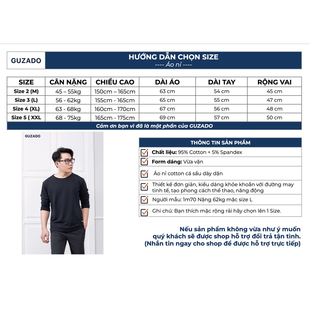 Áo nỉ nam GUZADO Cổ Tròn,Chất Cotton Cao Cấp,Form Regularfit Dễ Phối Đồ GTD2118