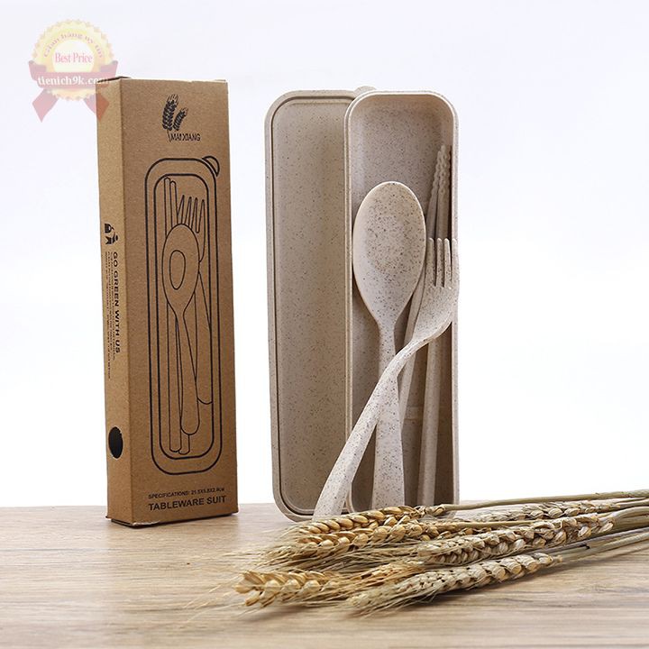 Bộ thìa đũa dĩa lúa mạch cá nhân văn phòng có hộp tiện lợi thân thiện môi trường an toàn sử dụng | BigBuy360 - bigbuy360.vn