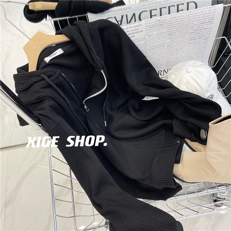 Áo Hoodie Dáng Rộng Phối Khóa Kéo Thời Trang Dành Cho Nữ