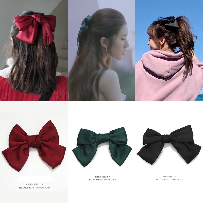 Kẹp tóc nơ lớn in họa tiết phong cách Hàn Quốc thời trang