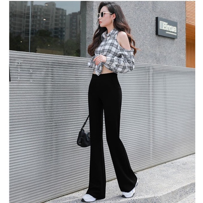 Quần Ống Loe Nữ CHIPY Màu Đen Lưng Cạp Cao Dáng Dài Công Sở Co Giãn 4 Chiều Chất Thun Cao Cấp Legging Ôm Siêu Tôn Dáng | BigBuy360 - bigbuy360.vn