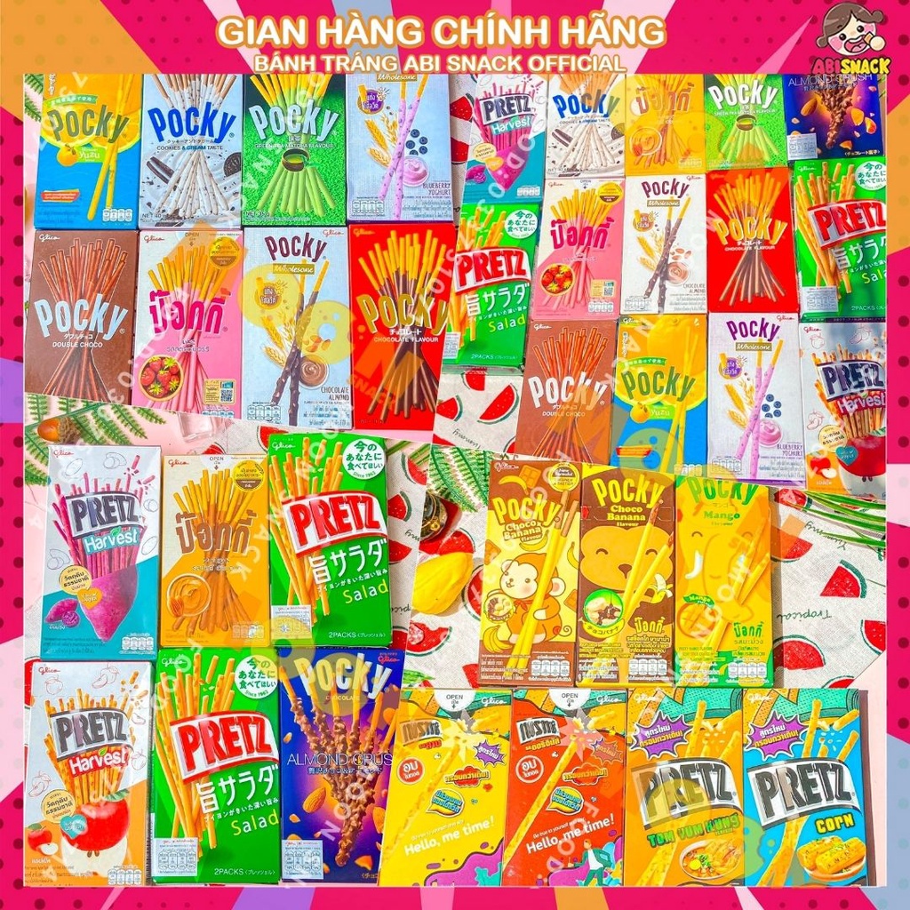 Bánh Que Gậy Phủ Socola Đủ Vị Pocky/Pretz vị quýt/chuối/dưa hấu/xoài/oreo/matcha/dâu/đậu phộng/việt quất Thái Lan