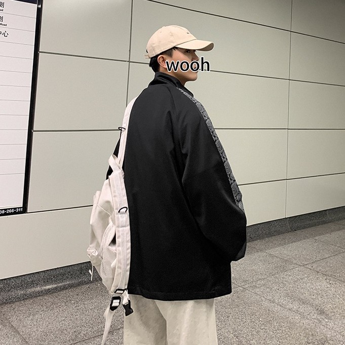 Áo khoác bóng chày cổ đứng dáng rộng in họa tiết độc đáo phong cách Hàn Quốc cá tính