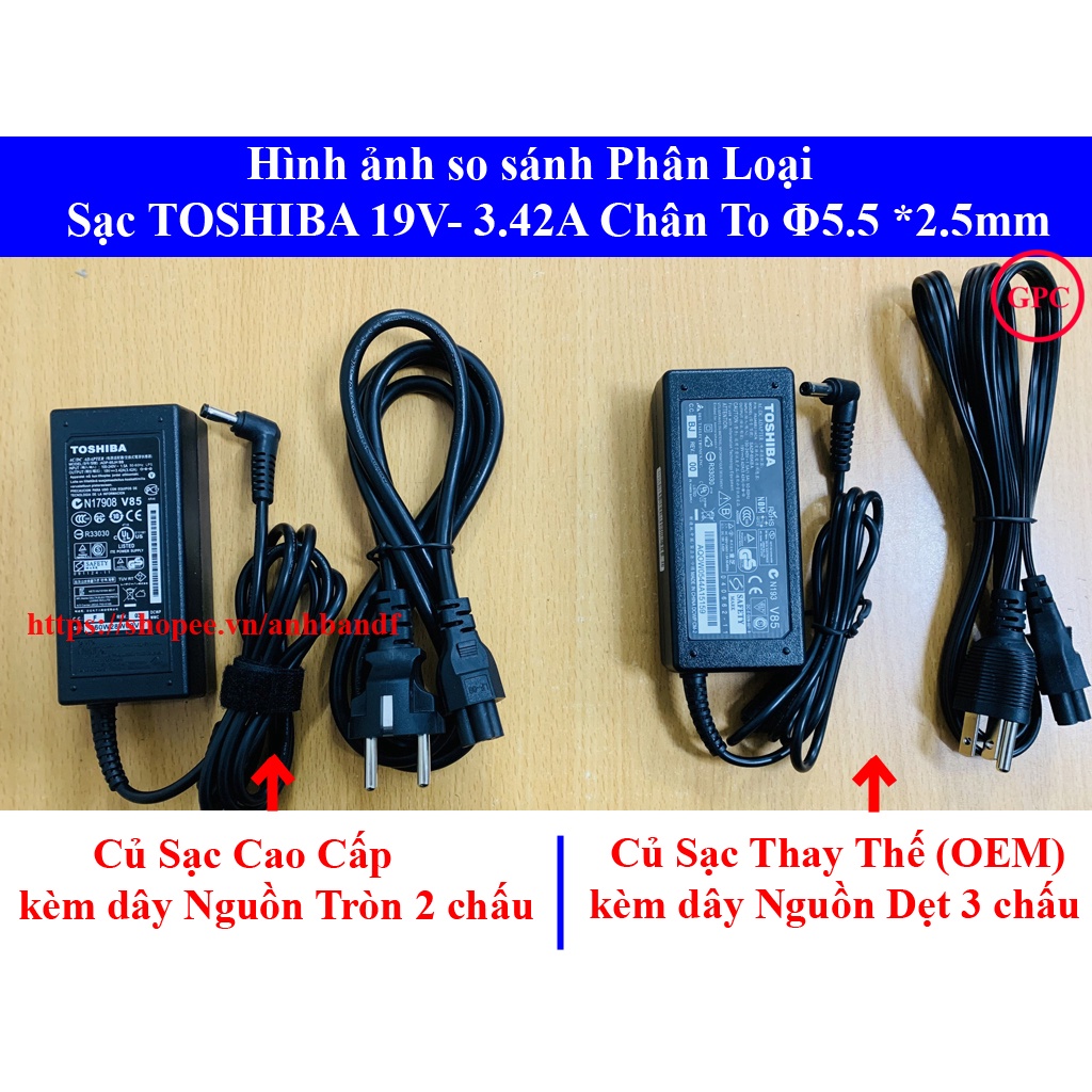 SẠC LAPTOP TOSHIBA 19V–3.42A - 65W (ADAPTER TOSHIBA) chân sạc 5.5*2.5mm