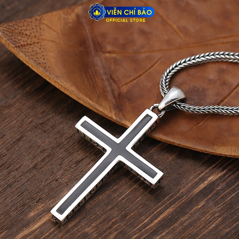 Mặt dây chuyền bạc nam thập giá đen chất liệu bạc Thái 925 Chữ thập Thánh giá thương hiệu Viễn Chí Bảo M100006