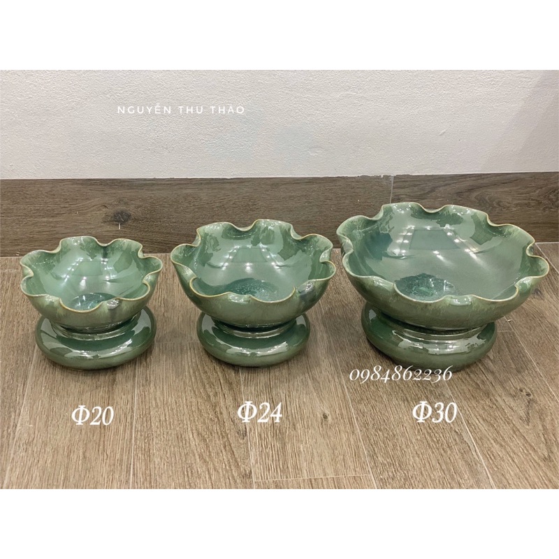 Bát sen thả hoa TẶNG KÈM ĐẾ SỨ VÀ HOA- Bát thả hoa ban thần tài men hoả biến Bát Tràng -Bát minh đường tụ thuỷ