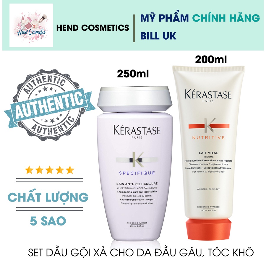 Bộ gội xả chăm sóc da đầu gàu và tóc khô Kerastase (Bain Anti-Pelliculaire 250ml + Lait Vital 200ml)