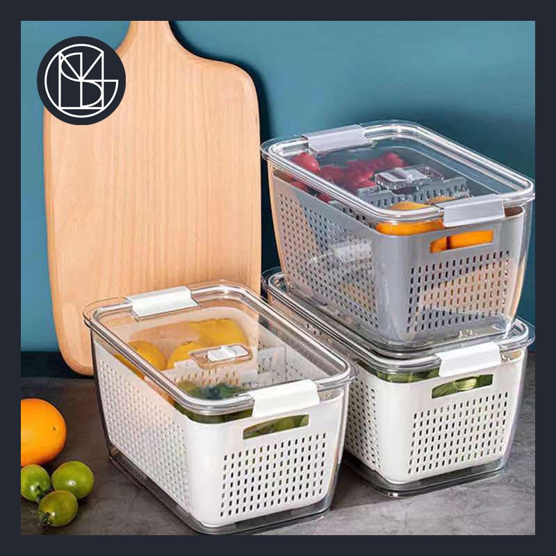 Hộp Đựng Thực Phẩm Tủ Lạnh, 2 lớp tách nước, nhựa PET dày, có lỗ thoát khí, nắp đậy kín