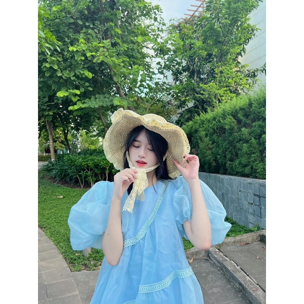 Đầm Babydoll Màu Xanh Tươi Mát Thiết Kế Bèo Chéo Phối Ren