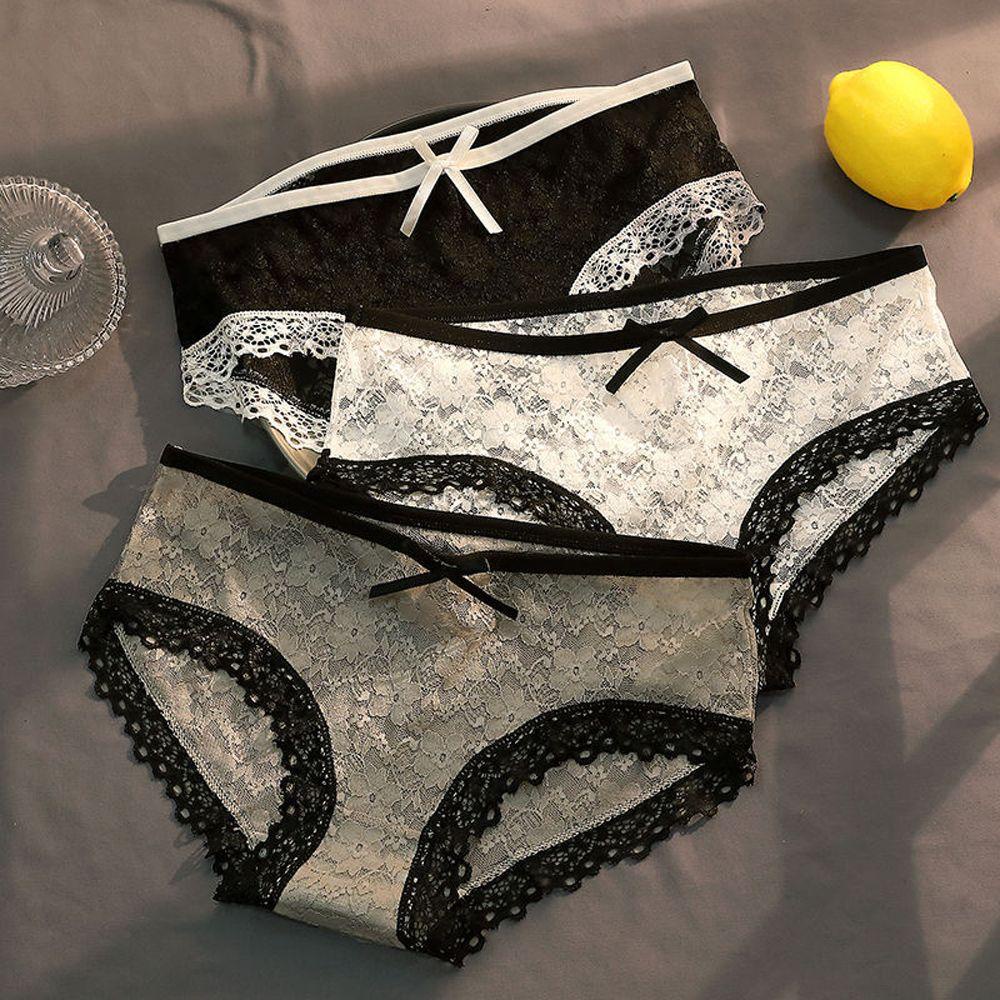 Quần Lót Lưới Trong Suốt Đính Nơ Họa Tiết Hoa Quyến Rũ Cho Nữ
