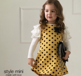 Đầm chấm bi dài tay cho bé gái