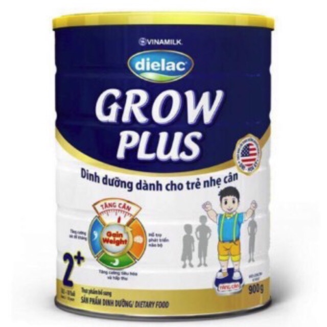 Sữa bột Vinamilk Dielac Grow Plus màu xanh 2+ 900g (hộp thiếc)