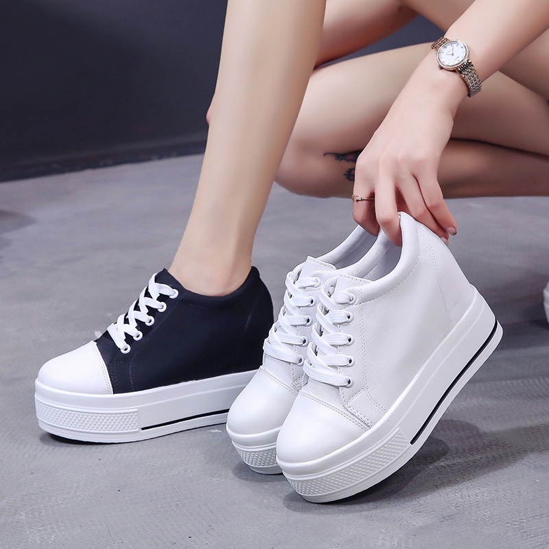 Giày thể thao IELGY đế xuồng buộc dây chống nước tăng chiều cao phong cách Hàn Quốc cho nữ