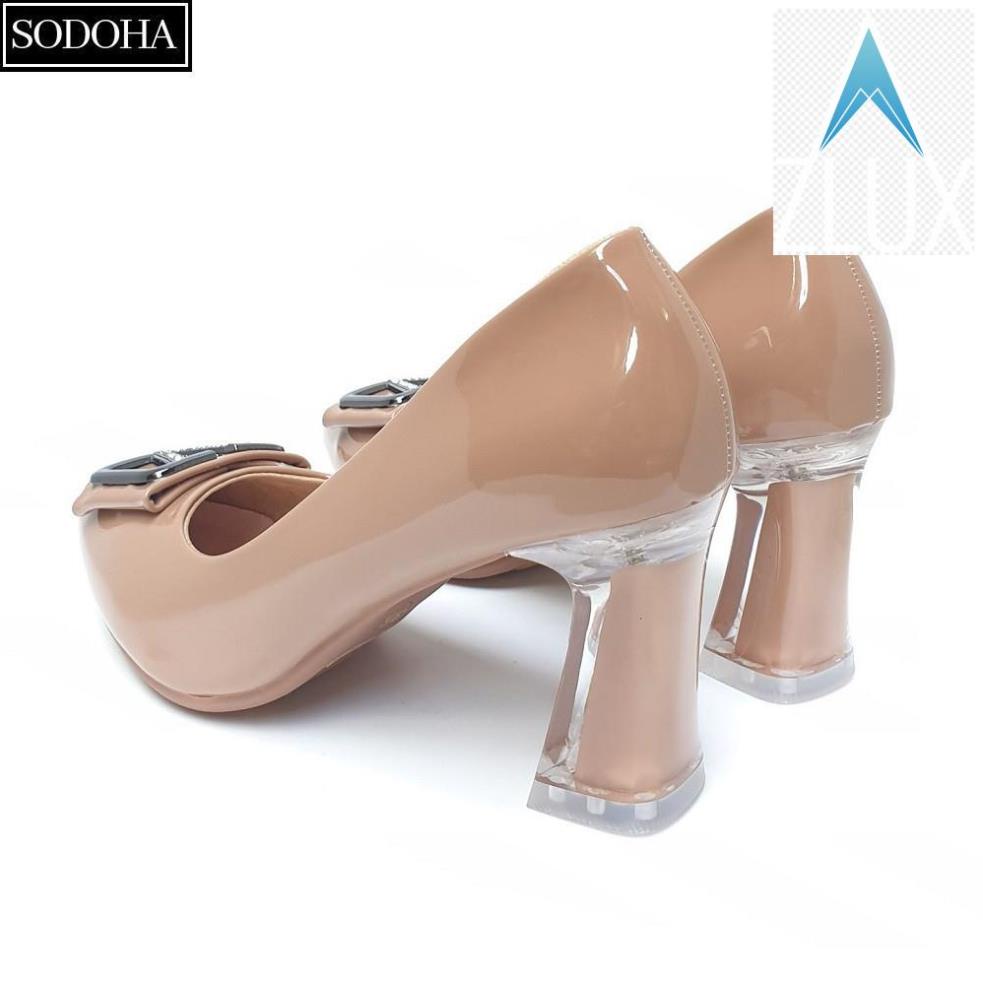 💇 Giày cao gót đế cao 7cm đính khuy gót vuông SODOHA SDH-V359N màu nâu 💇