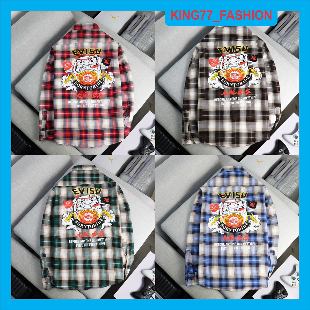 Áo sơ mi nam tay dài EVISU thêu hình ông địa chất vải nỉ cao cấp mẫu mới chuẩn shop giá rẻ