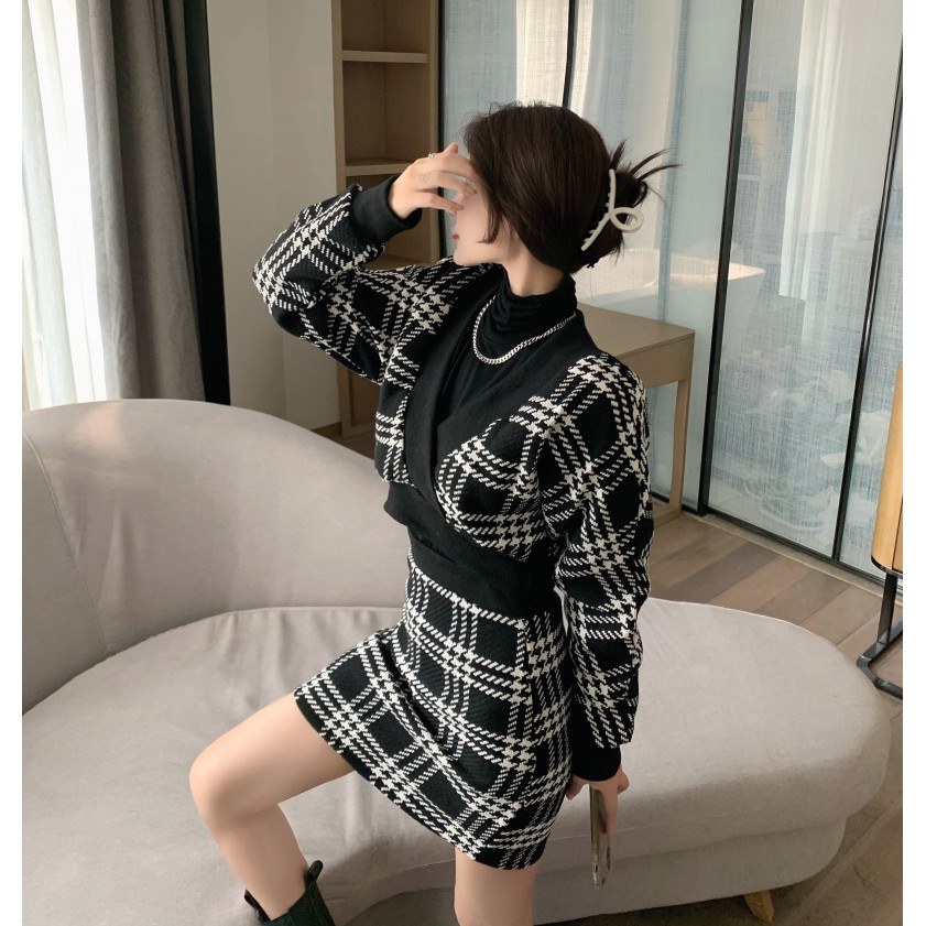 Sét váy dạ kẻ sọc váy cao V34