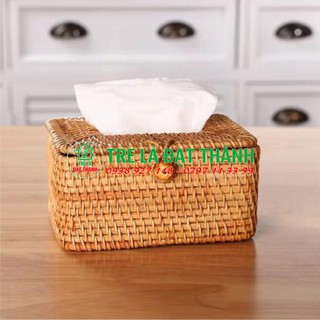 Hộp đựng giấy bàn ăn, đựng khăn giấy mây chữ nhật