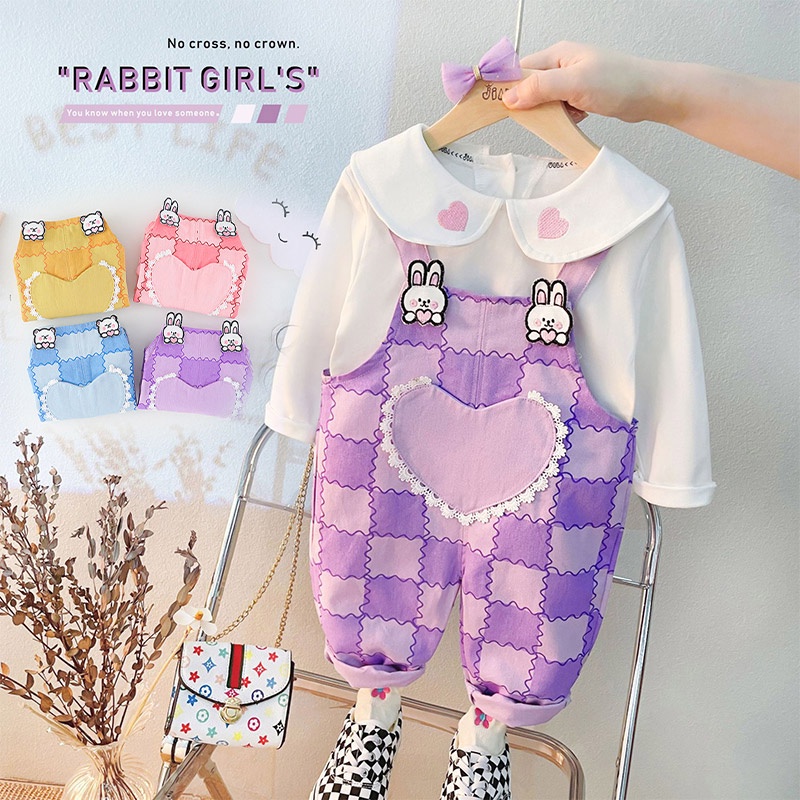 IQ Angel  Set Áo Thun Dài Tay Và Quần Yếm Phong Cách Hàn Quốc Thời Trang Mùa Thu Mới Cho Bé Gái