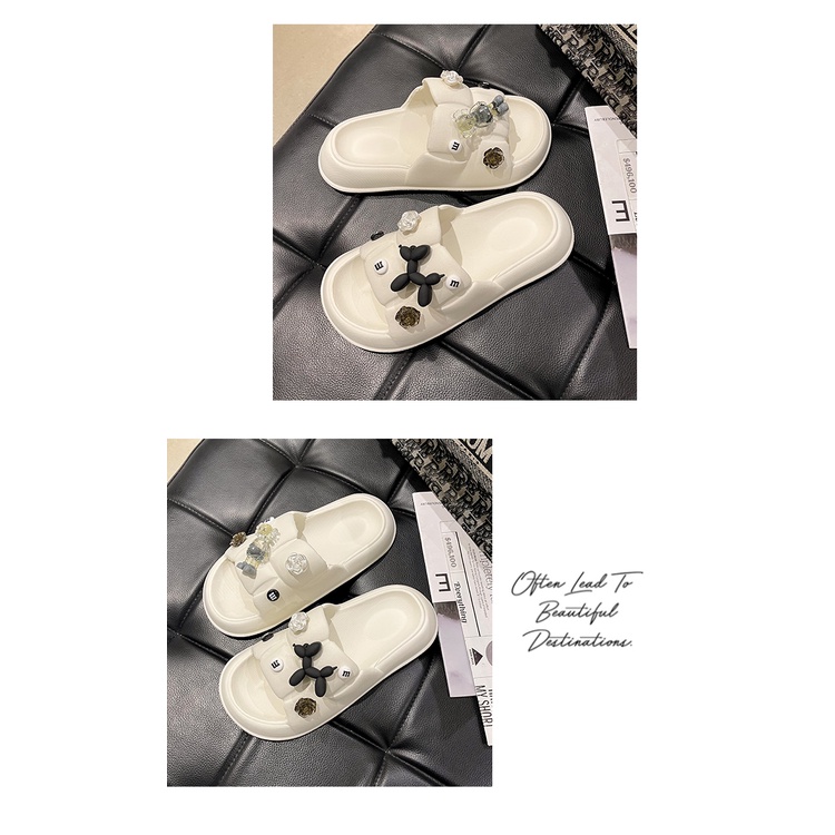 Dép bánh mì Chao sticker hoa hươu đen trắng.