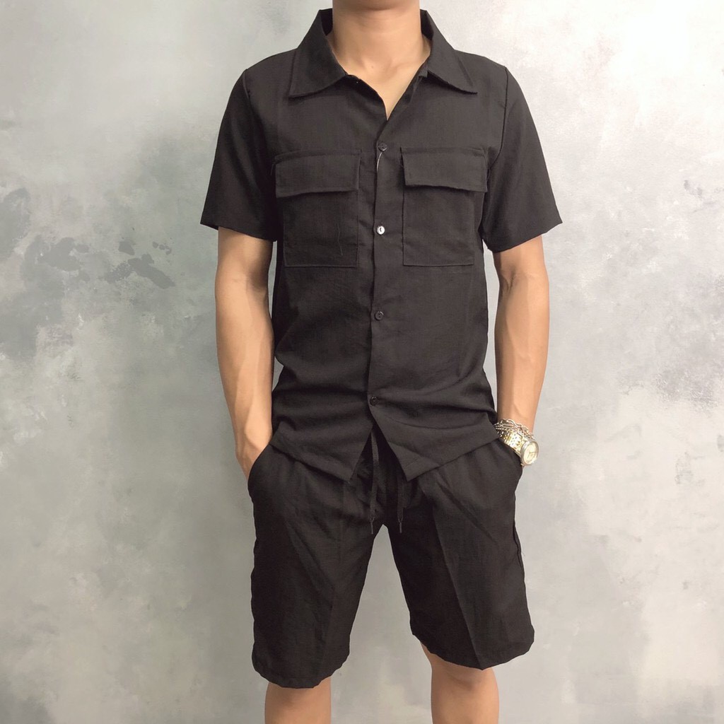 Bộ Đũi Nam Cổ Bẻ, Cộc Tay Cho Mùa Hè - Chất Đẹp, Mềm, Mịn Mát | BigBuy360 - bigbuy360.vn