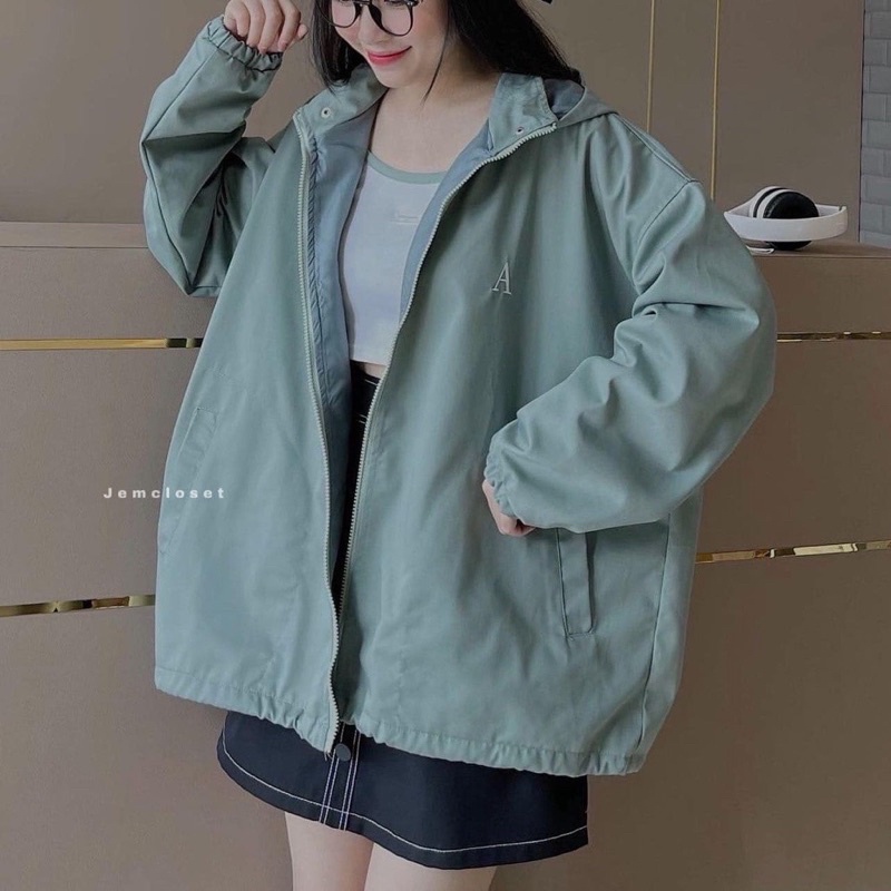 Áo Khoác Kaki Chun Tay Bồng Thêu Logo Chữ A Ulzzang Hot(Ảnh Thật)