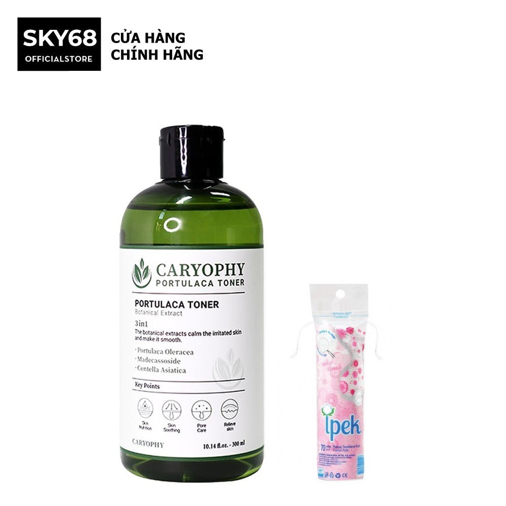 Nước Hoa Hồng Giảm Mụn Caryophy Portulaca Toner 300ml + Tặng bông tẩy trang Ipek 80 miếng