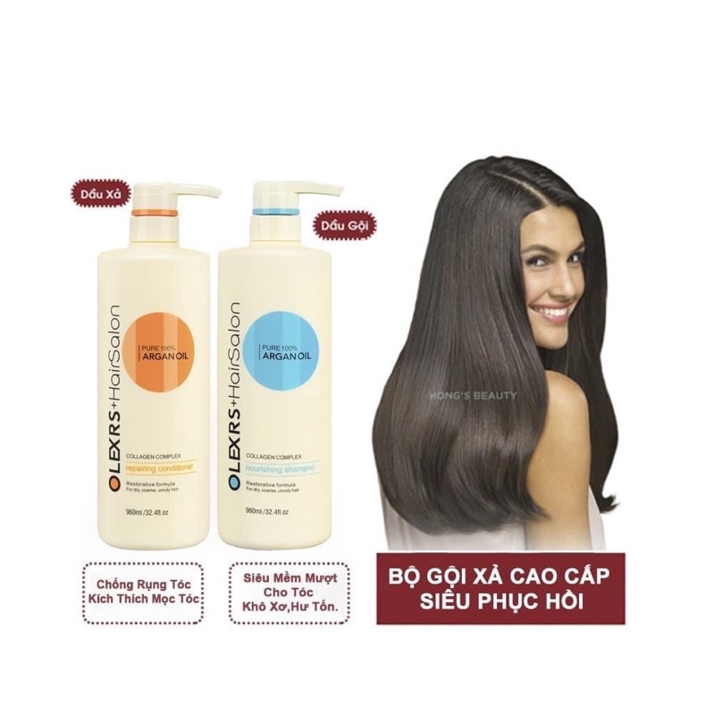 Cặp Dầu Gội Xả Olexrs Argan Oil Collagen Hair Salon Cao Cấp 960ML Phục Hồi Tóc Khô Hư Tổn Giảm Gẫy Rụng #1