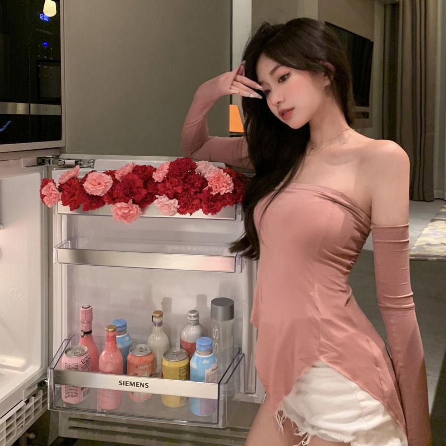 Áo thun COZOK tay dài lệch vai màu trơn ngọt ngào và gợi cảm