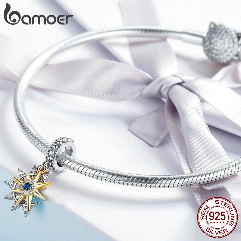 Mặt trang sức BAMOER SCC1135 bằng bạc 925 họa tiết mặt trăng và mặt trời đính zircon giả