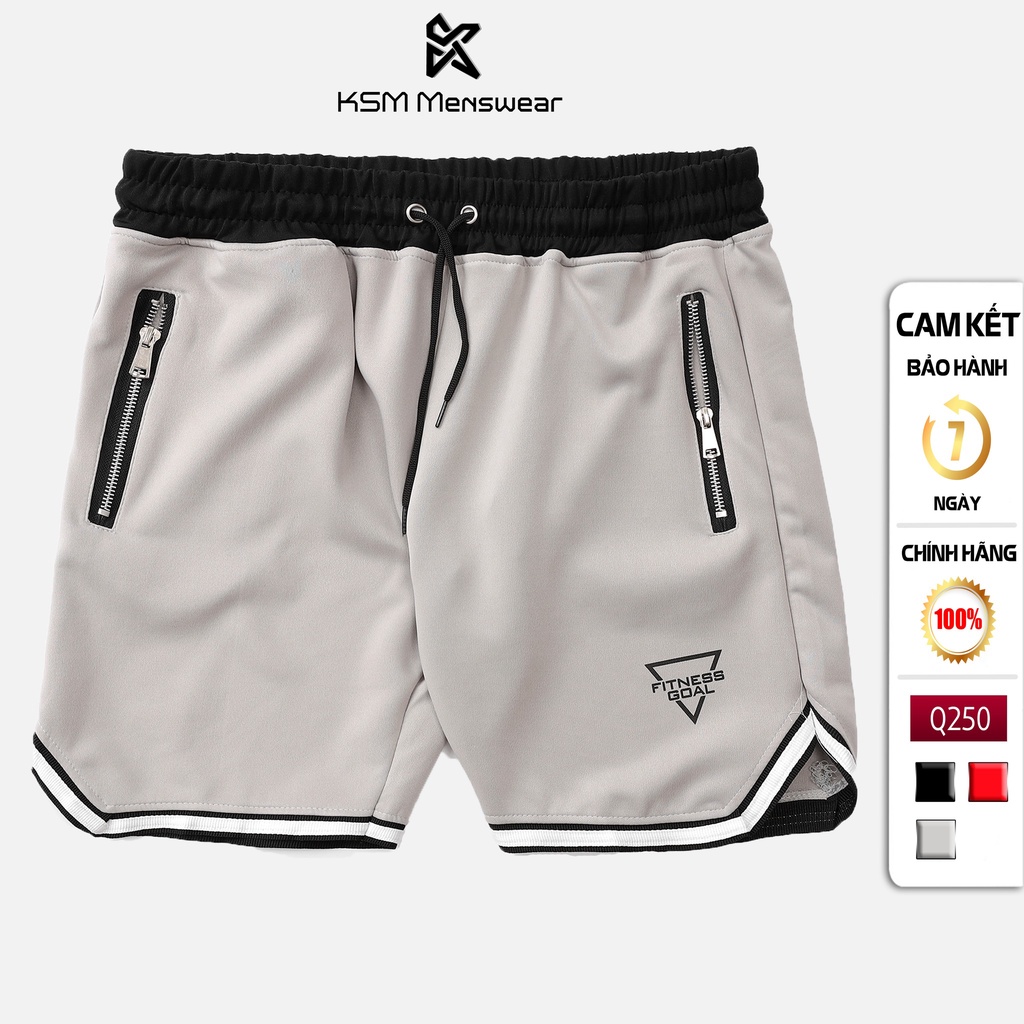 Quần Đùi Ngắn Tập Gym Nam KSM Menswear Thiết Kế Xẻ V, Có Túi Zip Phù Hợp Chơi Thể Thao Q250