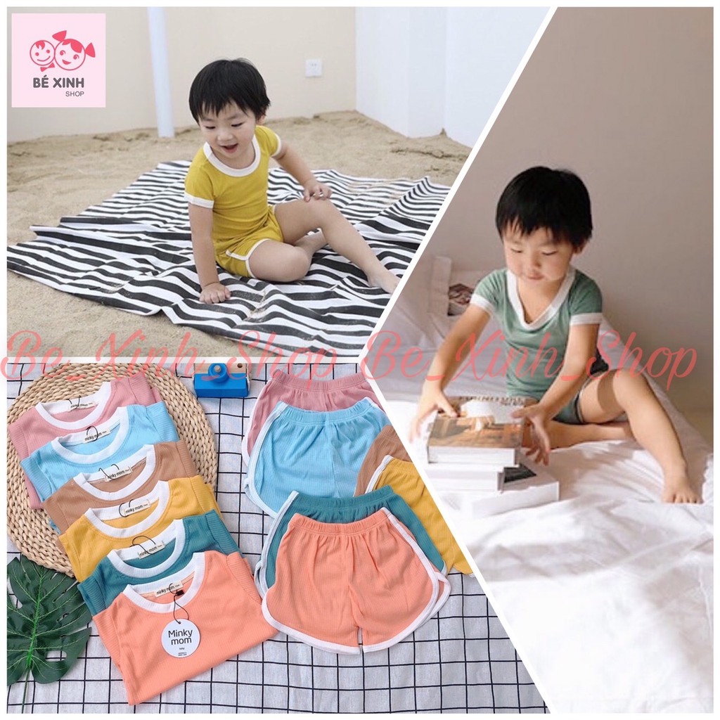 Đồ bộ Minky Mom thun gân cho bé trai bé gái [Giảm Sốc] Quần áo trẻ em cho bé trai gái bộ CỘC THUN GÂN lạnh Minky mùa hè