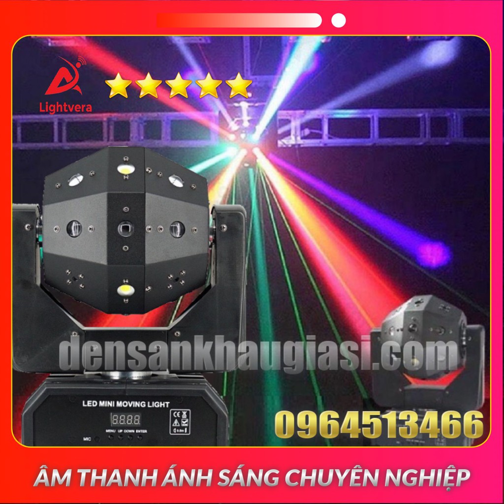 Đèn Moving Head 16 Mắt 3in1 Quay 360 Độ Có Chớp Trắng Laser Led Dành Cho Karaoke