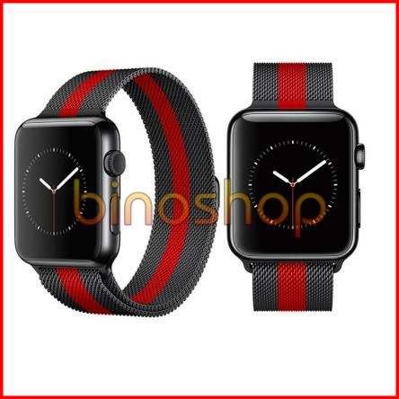 Dây apple watch Milanese Loop (Sọc đen/đỏ)