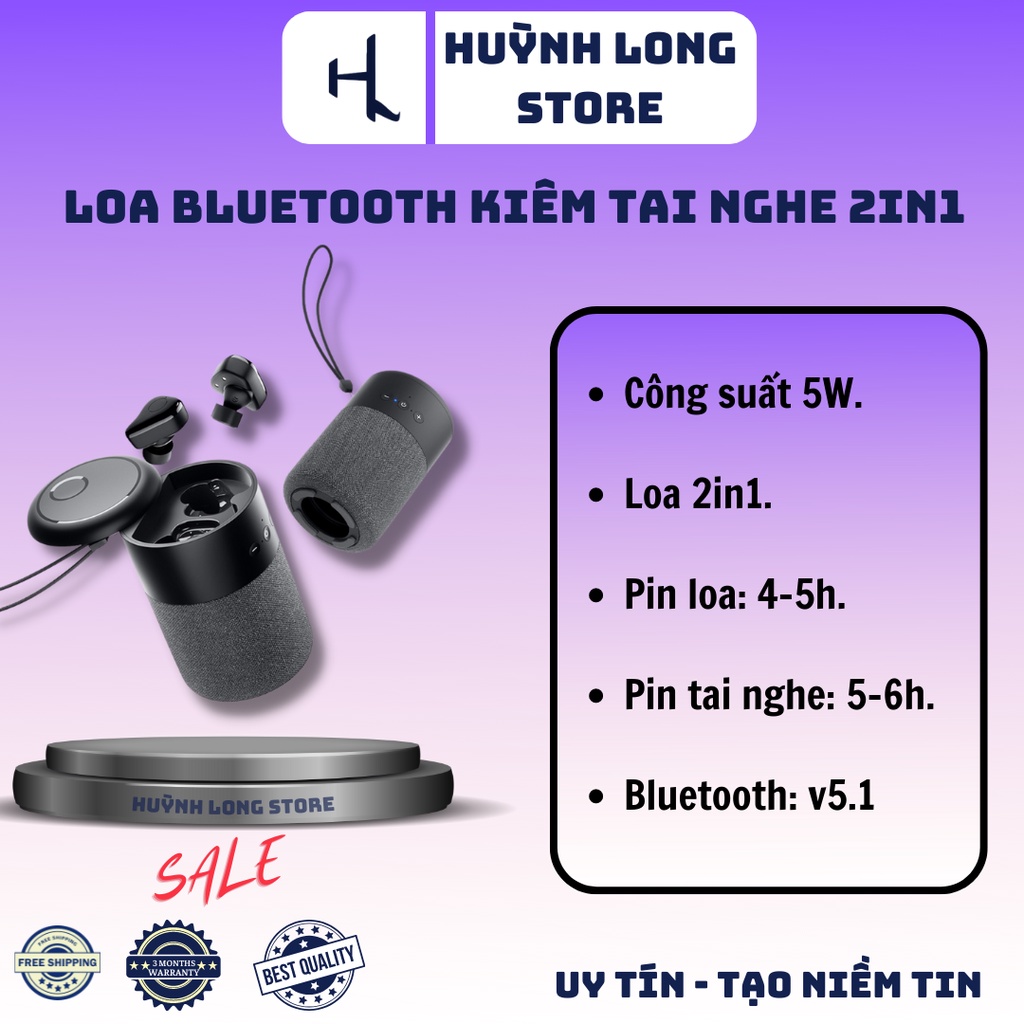Loa Bluetooth Kiêm Tai Nghe Super Bass - Nhỏ Gọn Tiện Lợi - 2in1